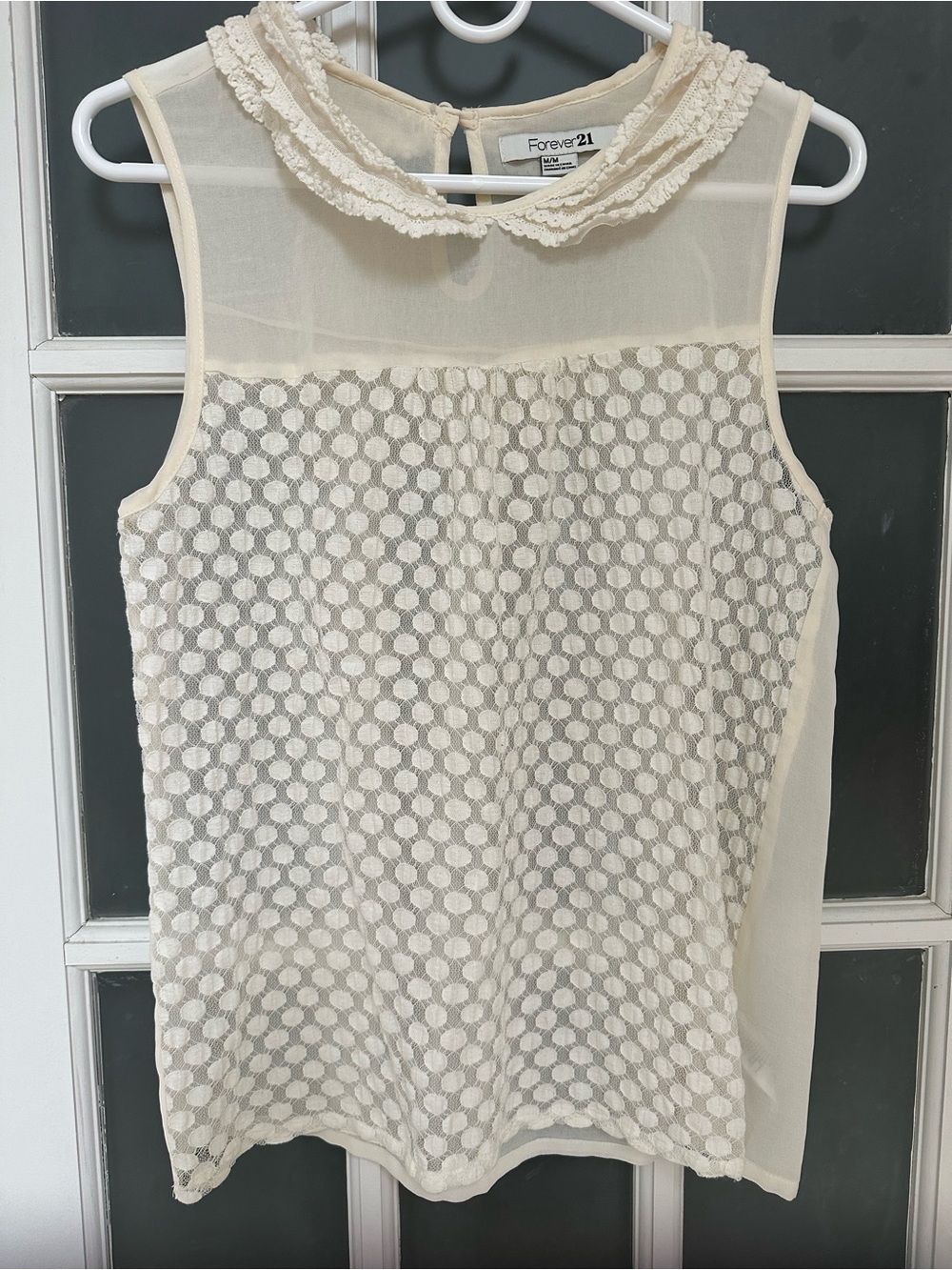 Forever 21 Ivory Dot Lace Sleeveless Top